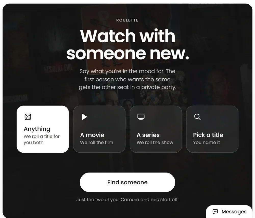 Roulette on CINQ: pick Anything, a movie, a series or a title, then Find someone