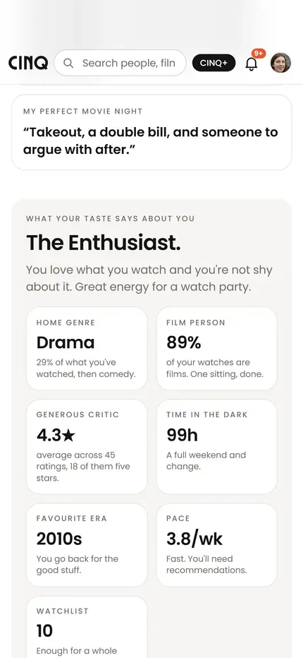 Maya's profile: The Enthusiast, with Drama as her home genre, 4.3 stars on average, 99 hours in the dark and the 2010s as her era