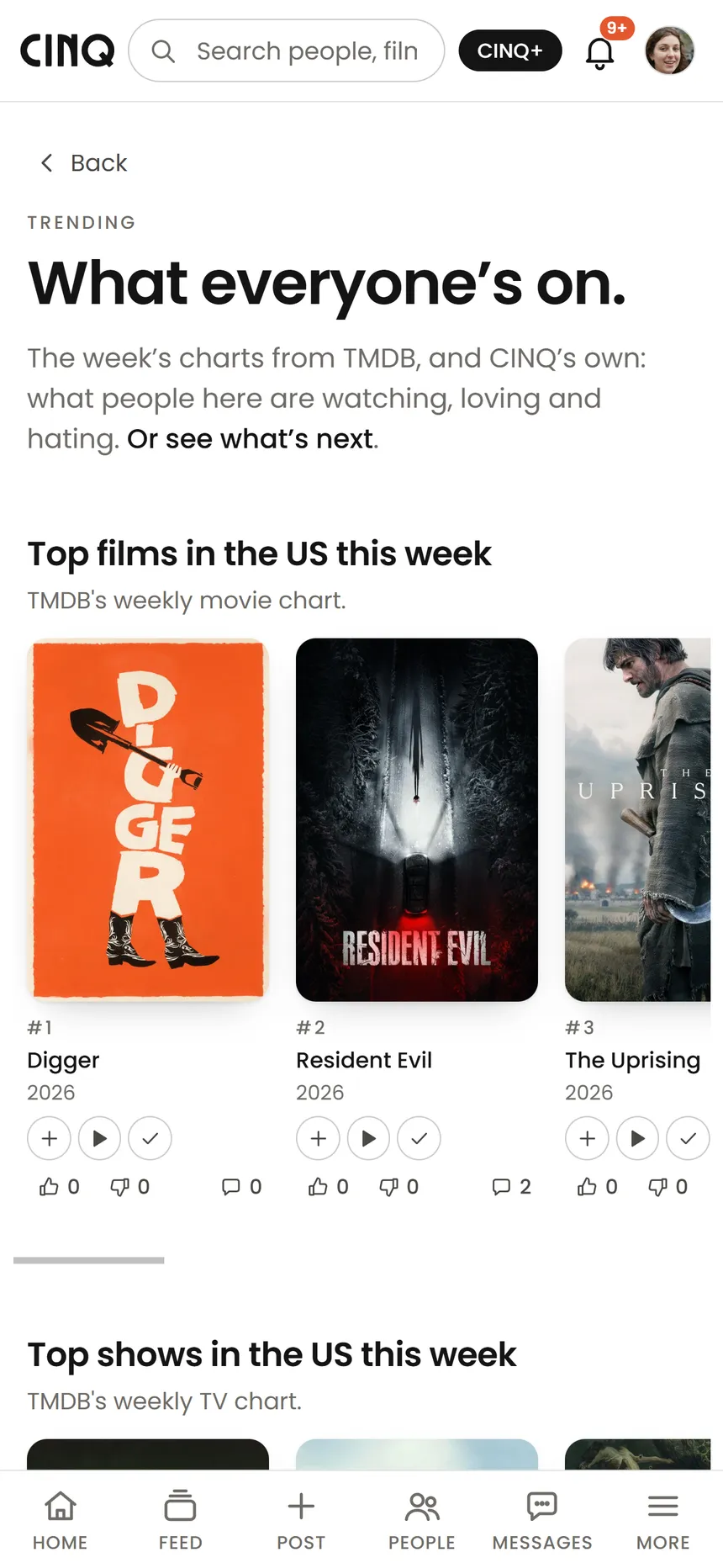 Discover in the CINQ app: what everyone's on this week, with this week's top films