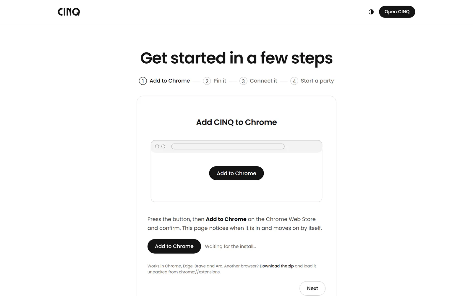 Adding the CINQ extension to Chrome or Edge